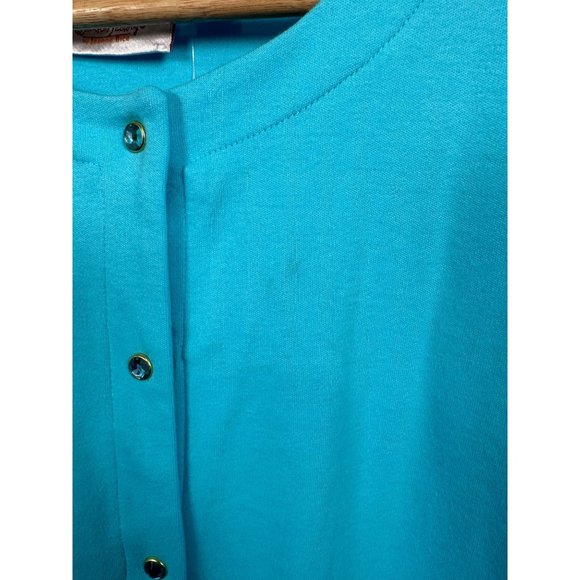 NWT Quaker Factory Medium Top Cardigan Flamingos Blue Button Up 3/4 Sleeve - Picture 9 of 15